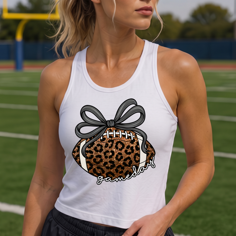 Faux Glitter Leopard Football with Bow - DTF Transfer