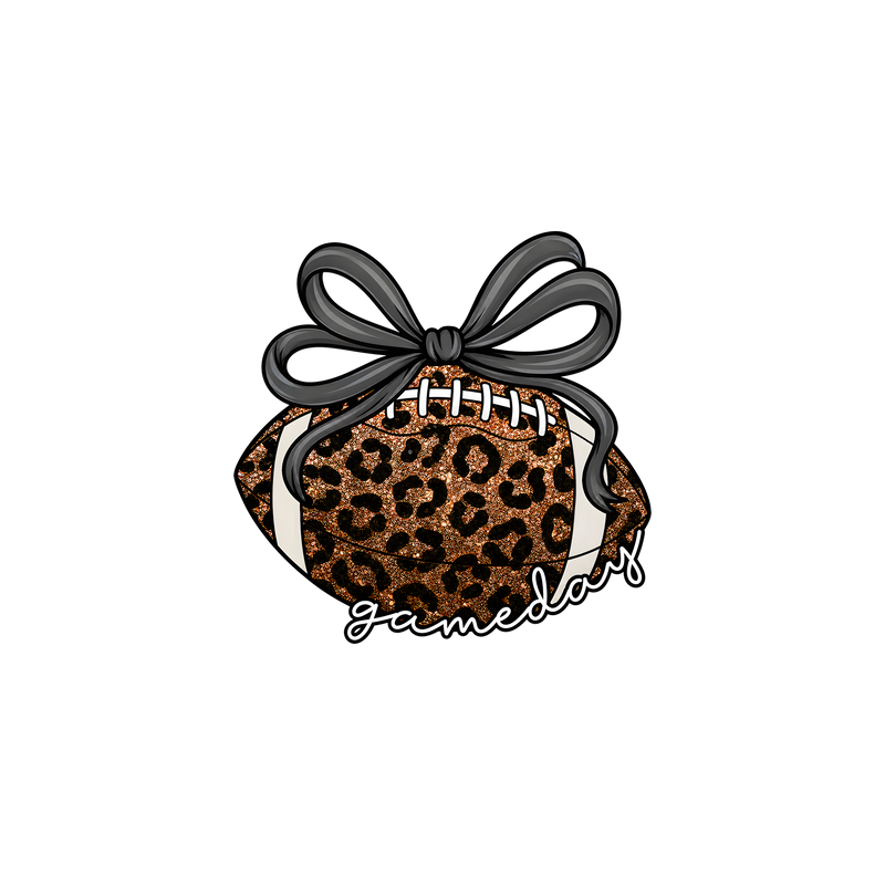 Faux Glitter Leopard Football with Bow - DTF Transfer