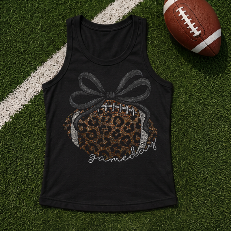Faux Glitter Leopard Football with Bow - DTF Transfer
