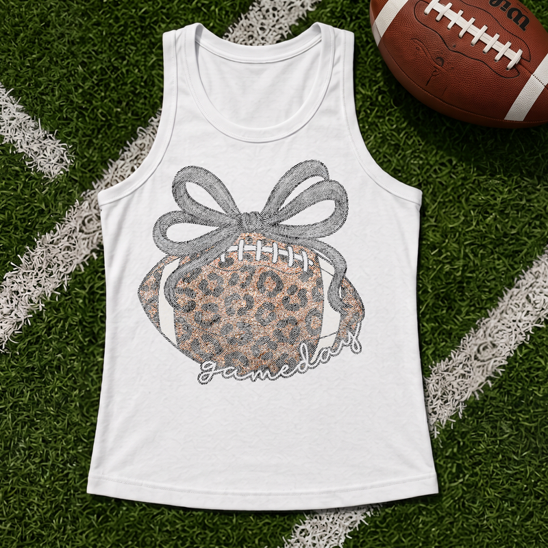 Faux Glitter Leopard Football with Bow - DTF Transfer