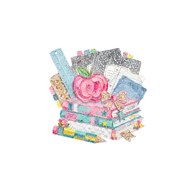 3D Painted School Books & Apple" Artistic Teacher - DTF Transfer