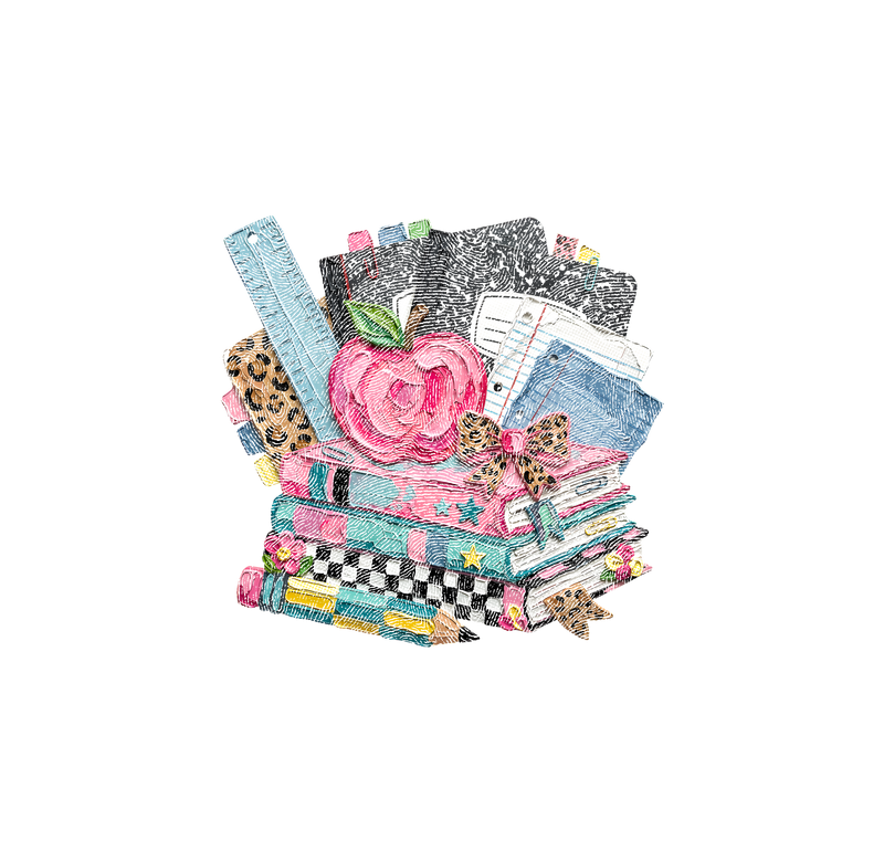 3D Painted School Books & Apple" Artistic Teacher - DTF Transfer