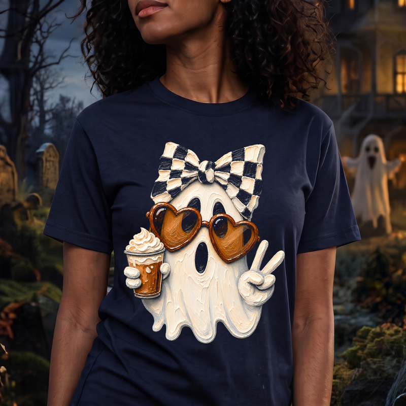 Boujee Checker Bow Ghost & Pumpkin Spice Textured - DTF Transfer