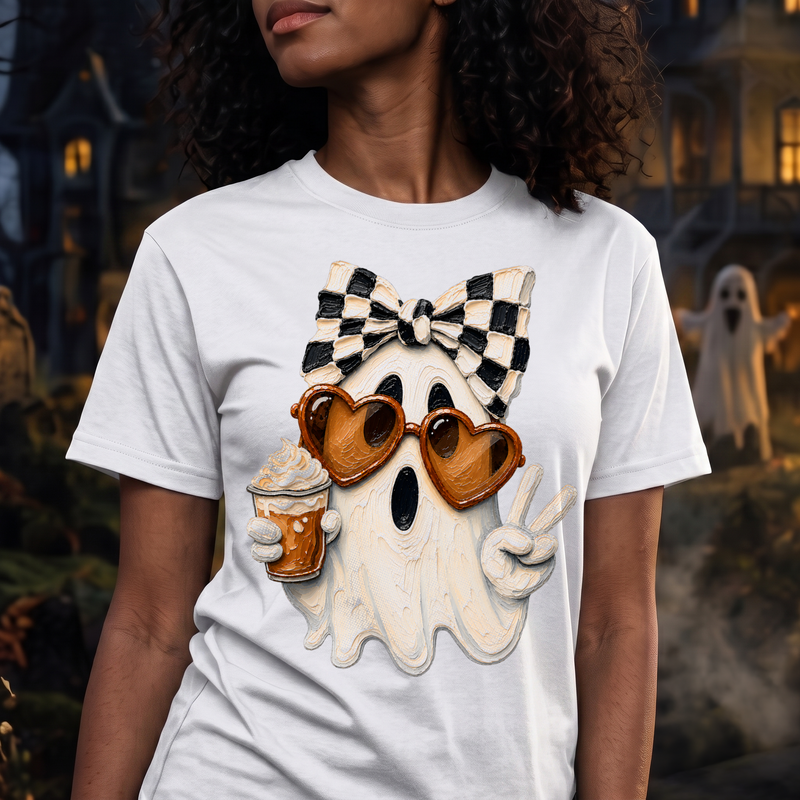 Boujee Checker Bow Ghost & Pumpkin Spice Textured - DTF Transfer