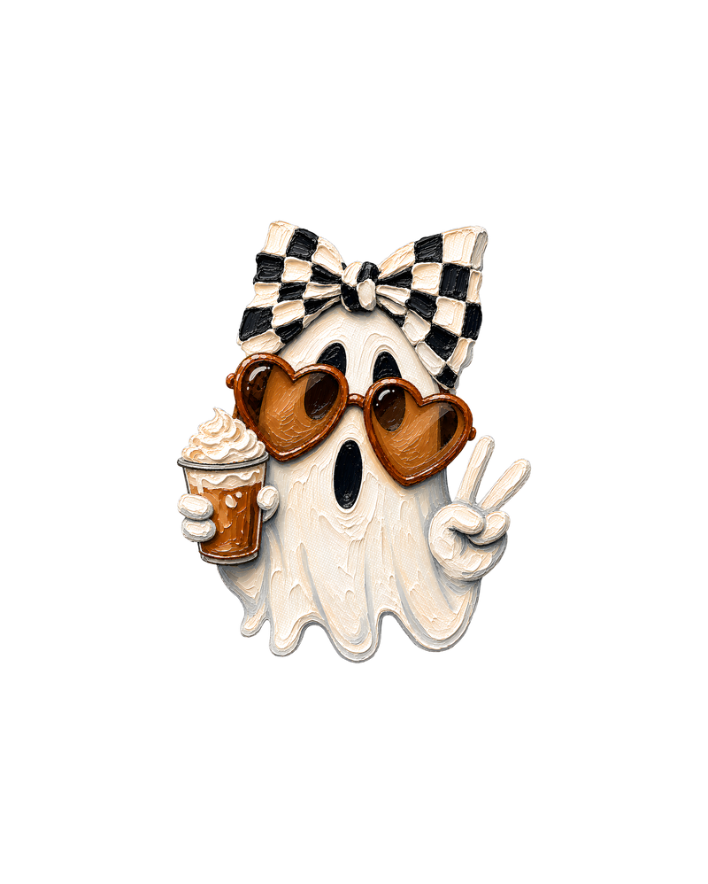 Boujee Checker Bow Ghost & Pumpkin Spice Textured - DTF Transfer