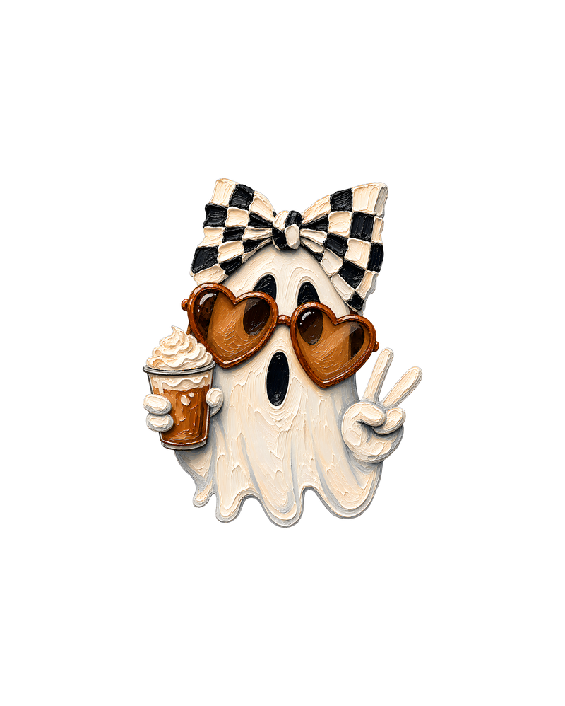 Boujee Checker Bow Ghost & Pumpkin Spice Textured - DTF Transfer