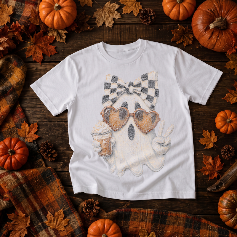 Boujee Checker Bow Ghost & Pumpkin Spice Textured - DTF Transfer