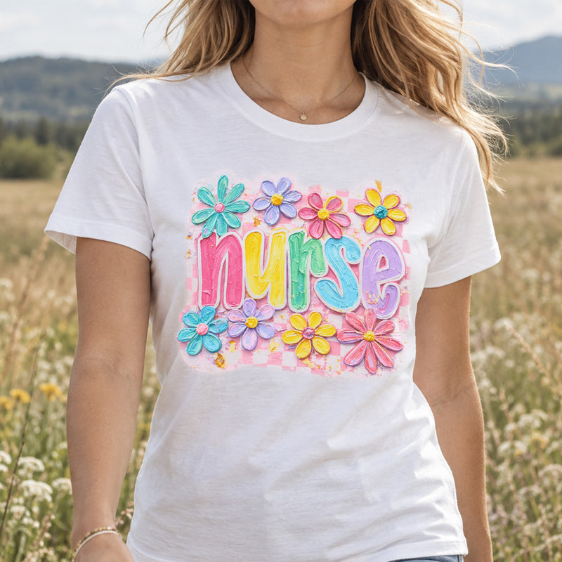 Faux Oil-Painted Floral Nurse - DTF Transfer