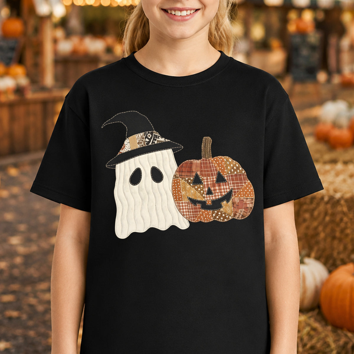 Faux Quilted Ghost & Patchwork Pumpkin - DTF Transfer