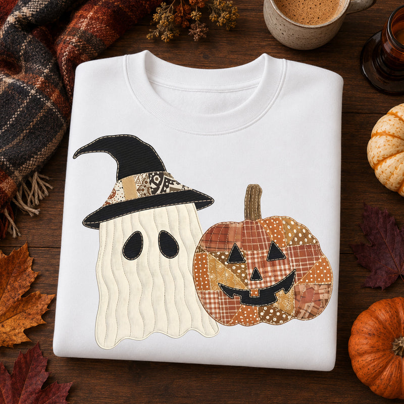 Faux Quilted Ghost & Patchwork Pumpkin - DTF Transfer