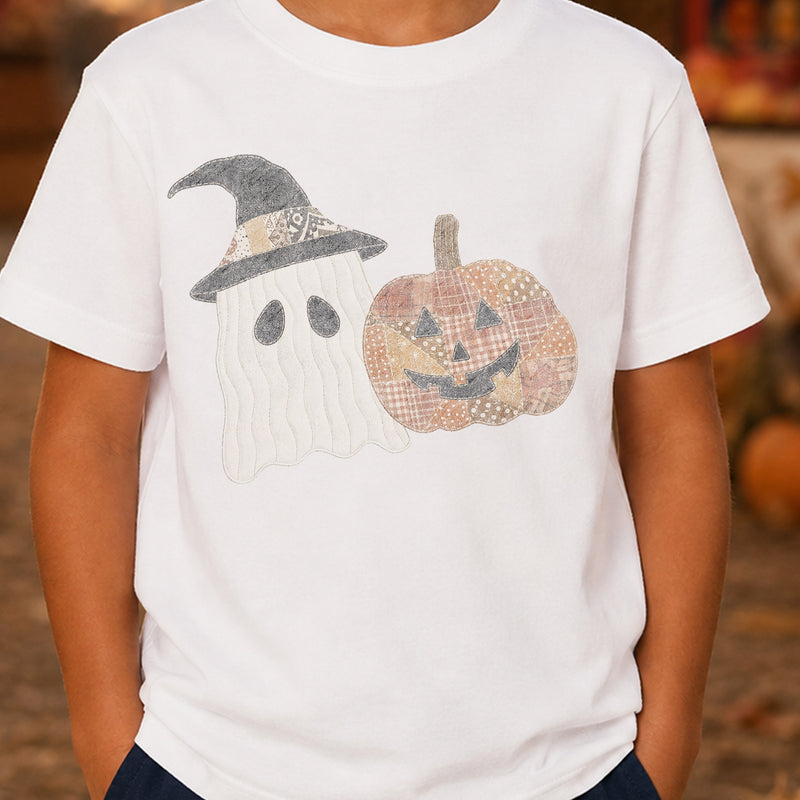 Faux Quilted Ghost & Patchwork Pumpkin - DTF Transfer