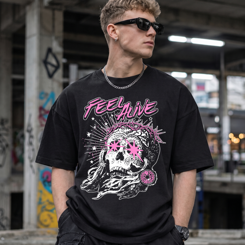 Feel Alive Cyber-Grunge Skull & Thorns Streetwear - DTF Transfer