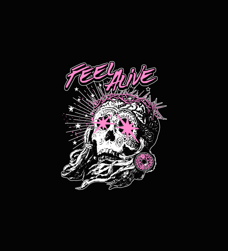 Feel Alive Cyber-Grunge Skull & Thorns Streetwear - DTF Transfer