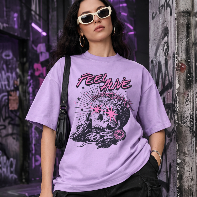 Feel Alive Cyber-Grunge Skull & Thorns Streetwear - DTF Transfer