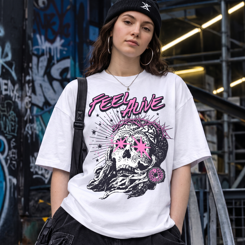 Feel Alive Cyber-Grunge Skull & Thorns Streetwear - DTF Transfer