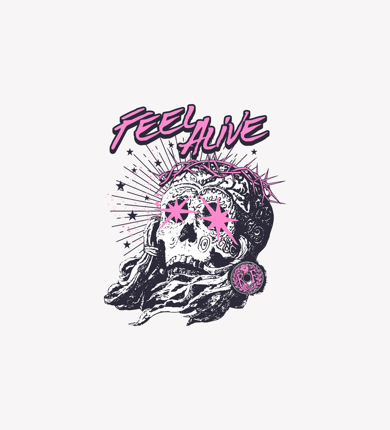Feel Alive Cyber-Grunge Skull & Thorns Streetwear - DTF Transfer