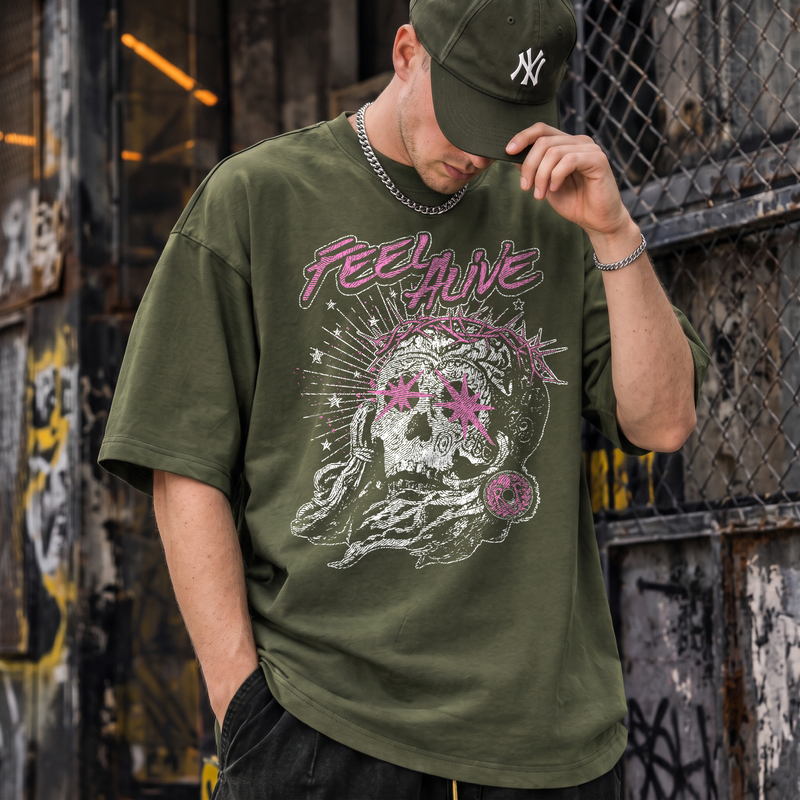 Feel Alive Cyber-Grunge Skull & Thorns Streetwear - DTF Transfer