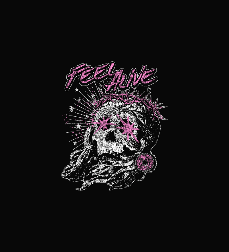 Feel Alive Cyber-Grunge Skull & Thorns Streetwear - DTF Transfer