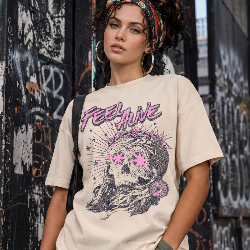 Feel Alive Cyber-Grunge Skull & Thorns Streetwear - DTF Transfer