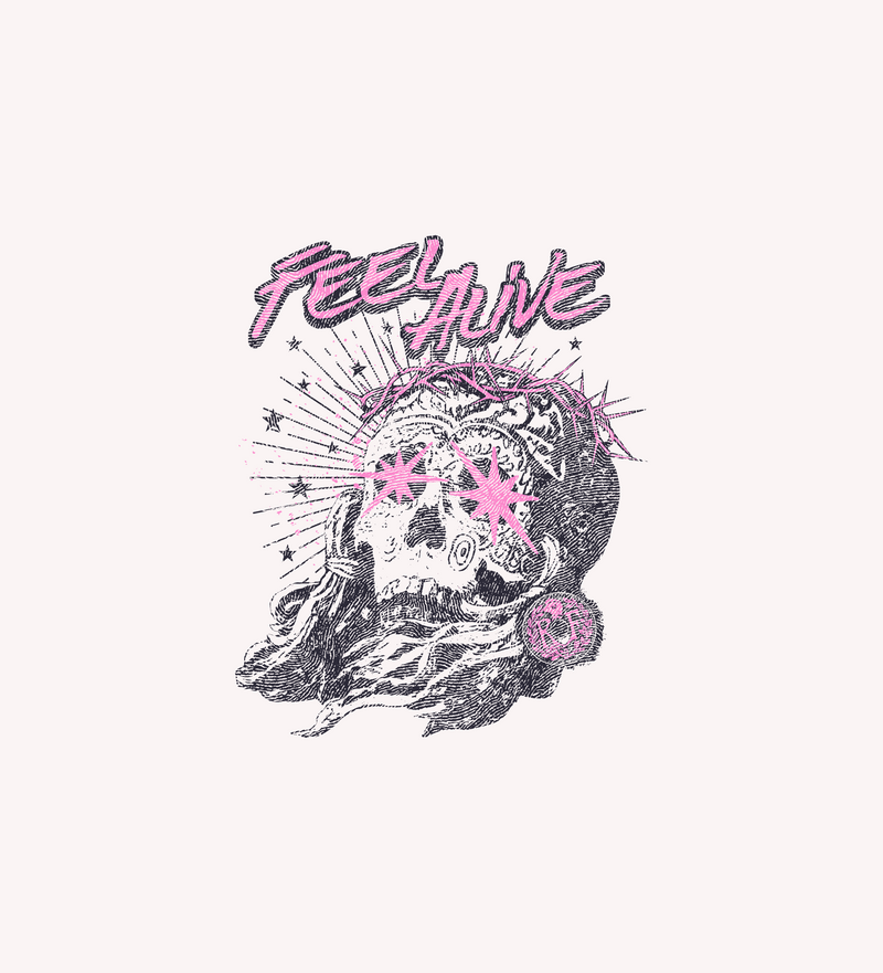 Feel Alive Cyber-Grunge Skull & Thorns Streetwear - DTF Transfer