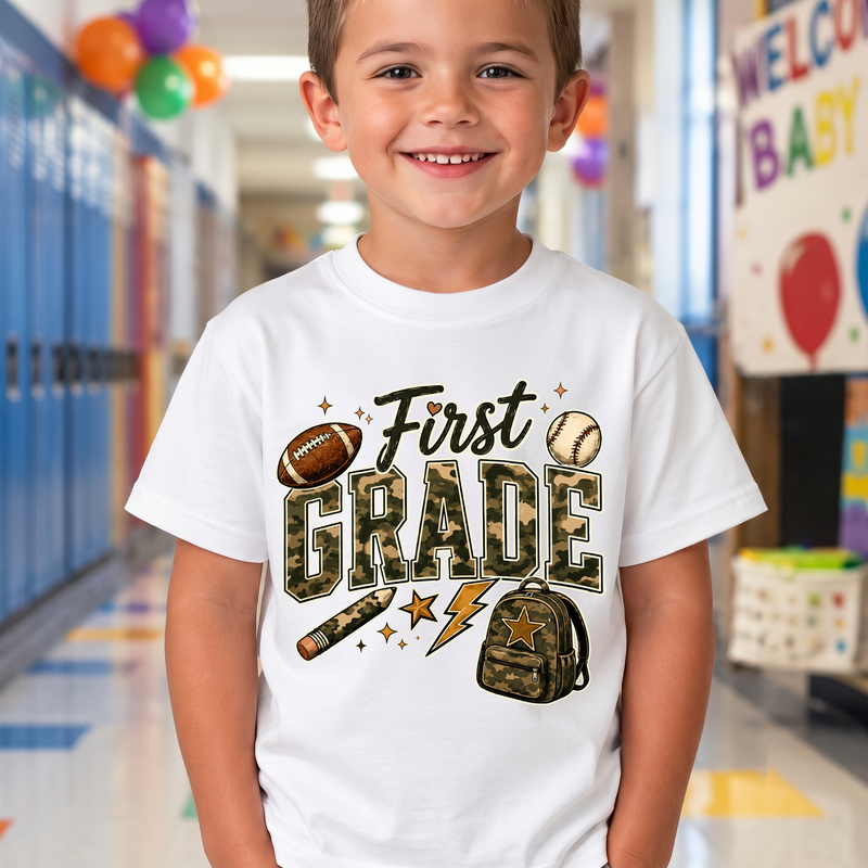 Camo First Grade Back-to-School Sports - DTF Transfer