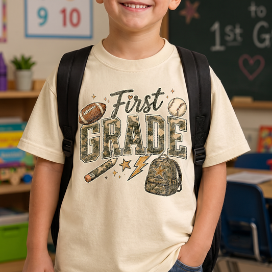 Camo First Grade Back-to-School Sports - DTF Transfer