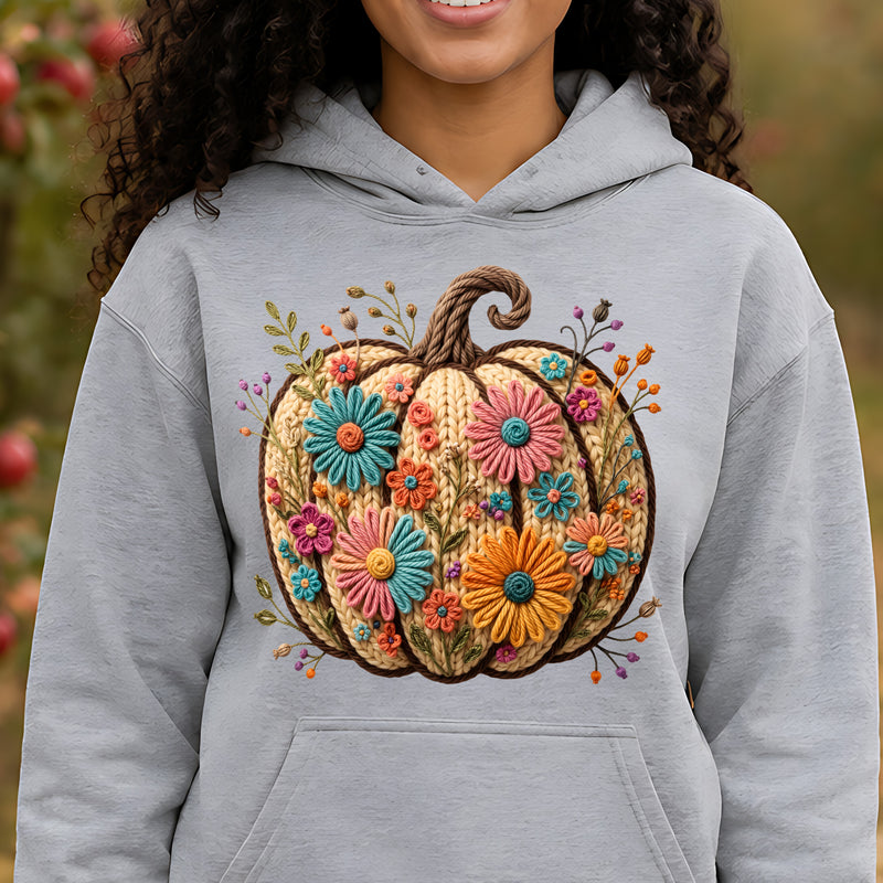 Faux Knitted Floral Pumpkin - DTF Transfer