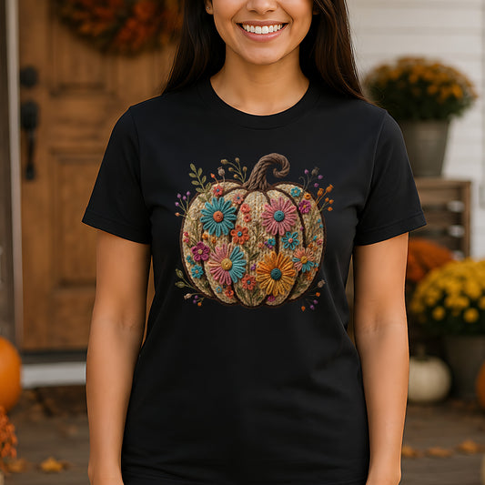 Faux Knitted Floral Pumpkin - DTF Transfer