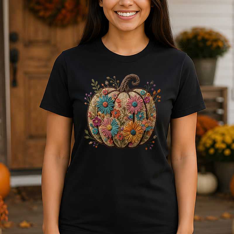 Faux Knitted Floral Pumpkin - DTF Transfer