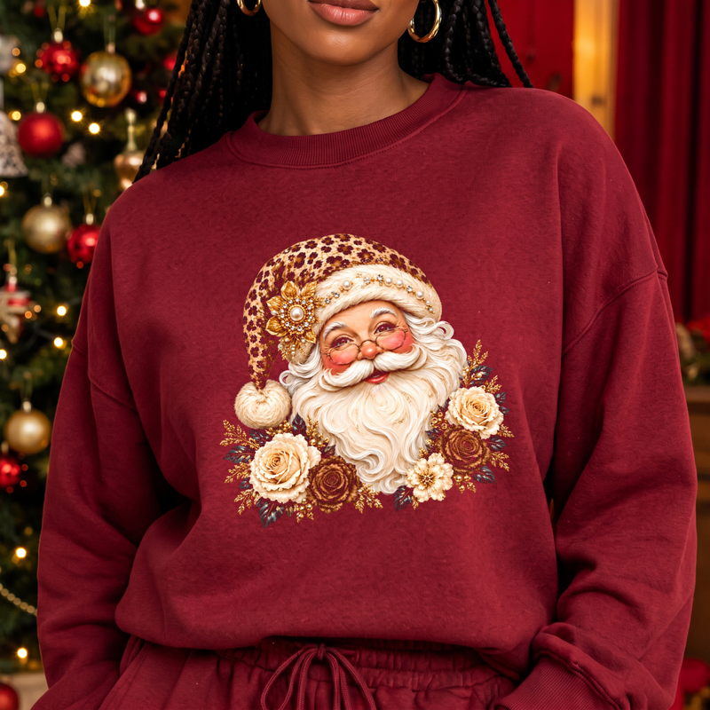 Glam Leopard Santa & Golden Floral Luxe Vintage Christmas - DTF Transfer