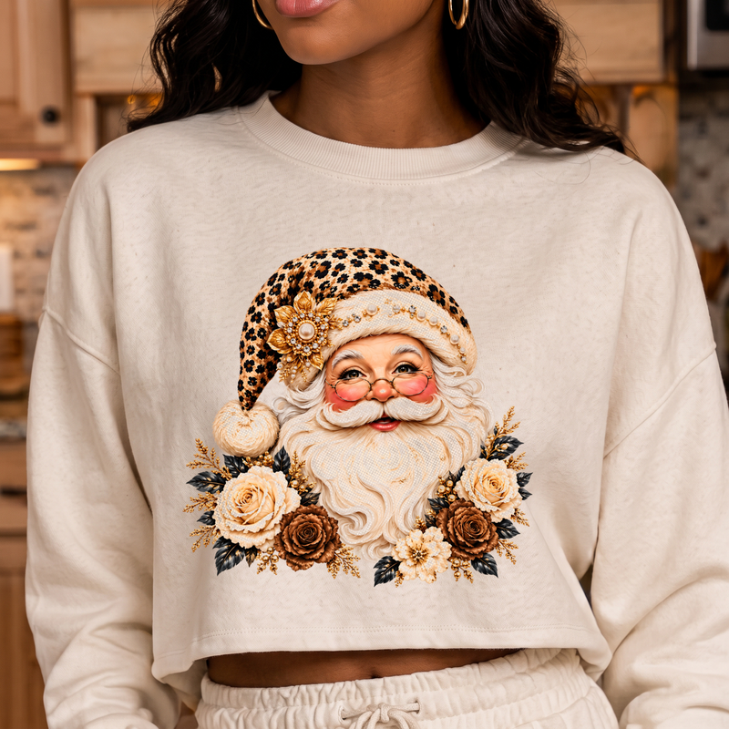 Glam Leopard Santa & Golden Floral Luxe Vintage Christmas - DTF Transfer