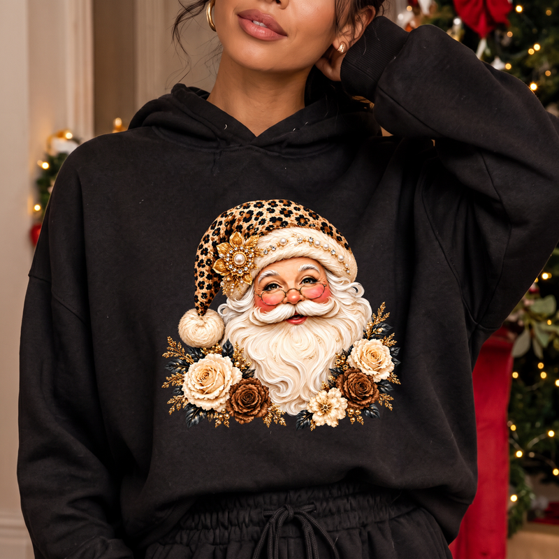 Glam Leopard Santa & Golden Floral Luxe Vintage Christmas - DTF Transfer
