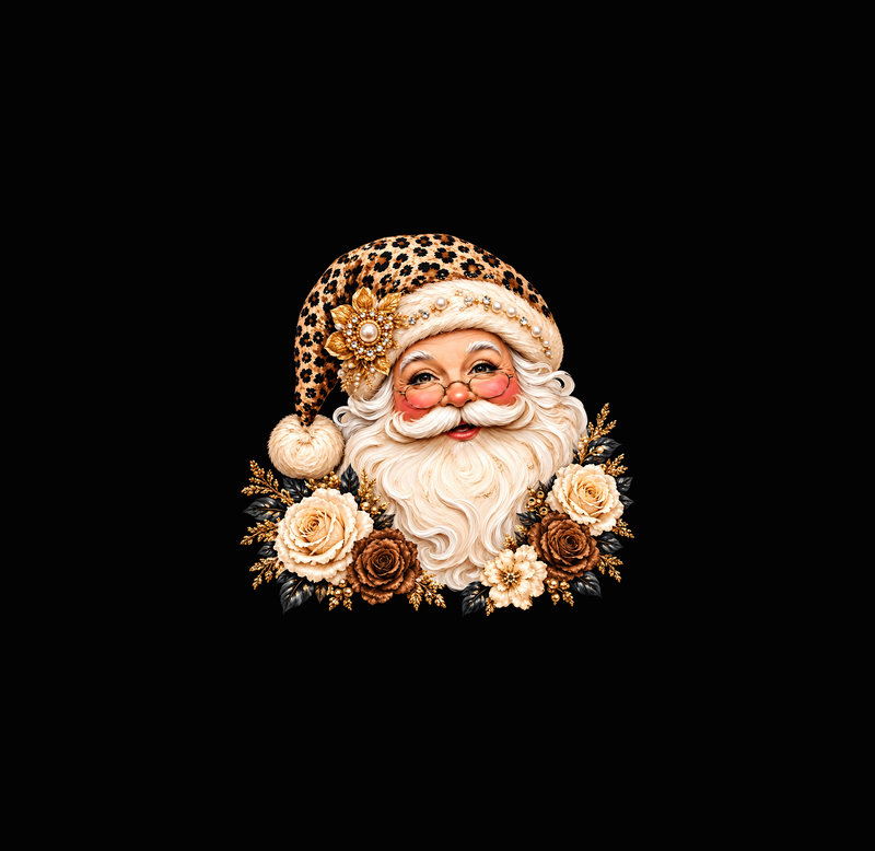 Glam Leopard Santa & Golden Floral Luxe Vintage Christmas - DTF Transfer