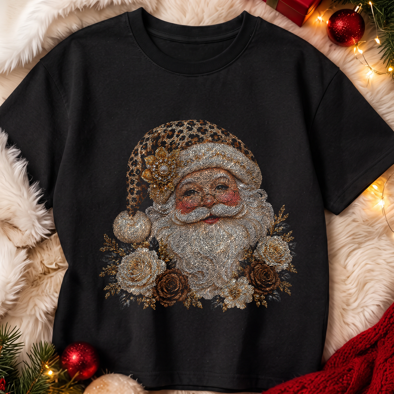 Glam Leopard Santa & Golden Floral Luxe Vintage Christmas - DTF Transfer