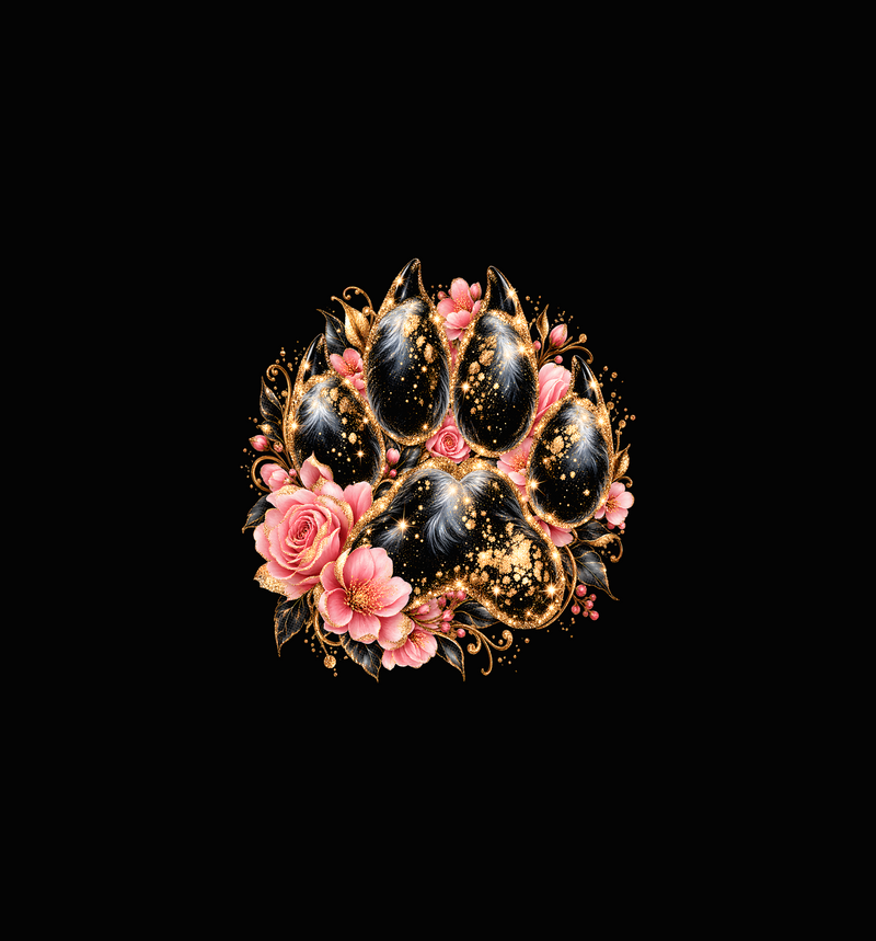 Sparkling Gold & Pink Floral Paw Glamorous Botanical - DTF Transfer