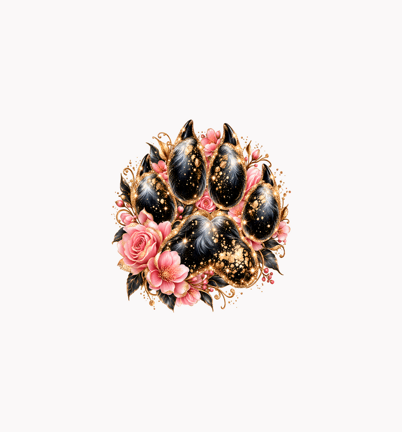 Sparkling Gold & Pink Floral Paw Glamorous Botanical - DTF Transfer
