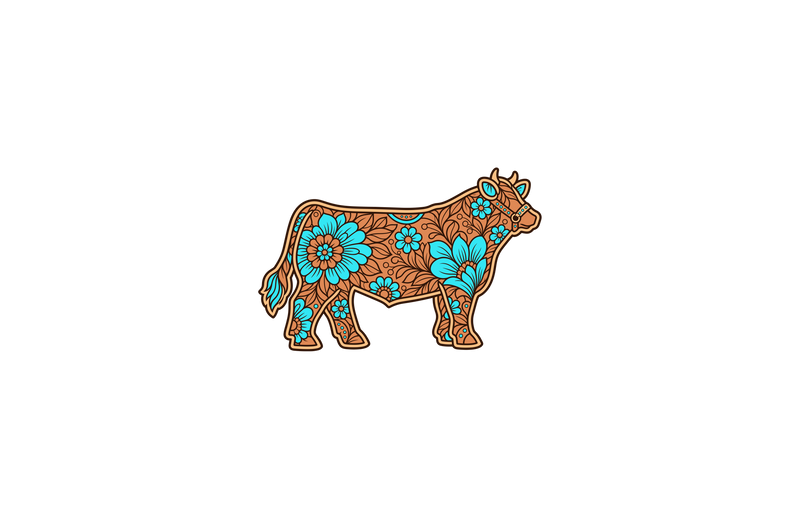 Floral Turquoise Show Steer Western Leather Carving & Tooling - DTF Transfer