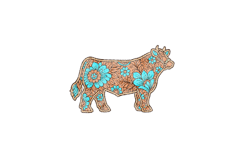 Floral Turquoise Show Steer Western Leather Carving & Tooling - DTF Transfer