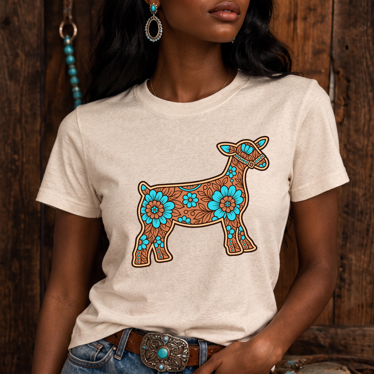 Floral Turquoise Show Lamb Western Leather Carving & Tooling - DTF Transfer