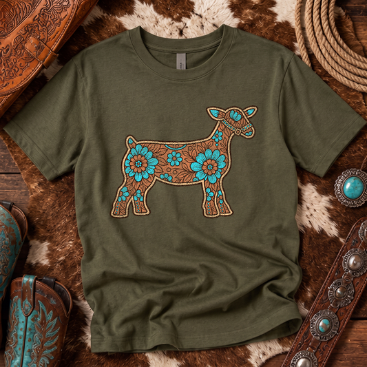 Floral Turquoise Show Lamb Western Leather Carving & Tooling - DTF Transfer