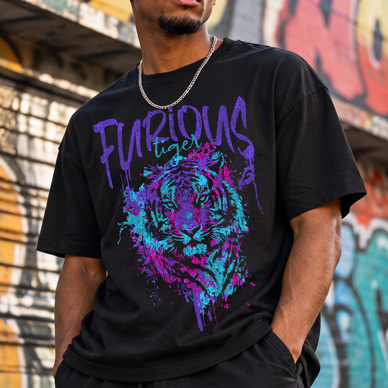 Electric Purple & Cyan Splatter Streetwear DTF Transfer