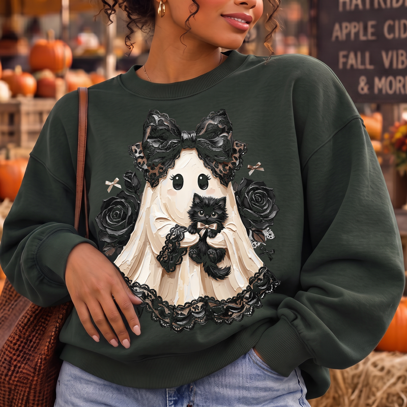 Goth Ghost & Black Cat Dark Coquette - DTF Transfer