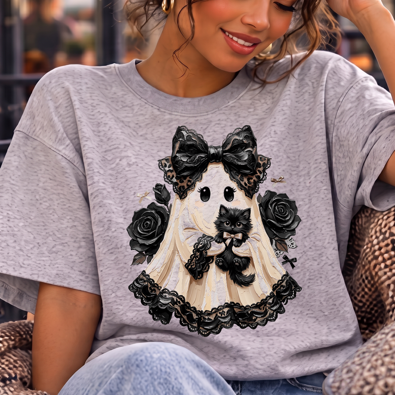 Goth Ghost & Black Cat Dark Coquette - DTF Transfer