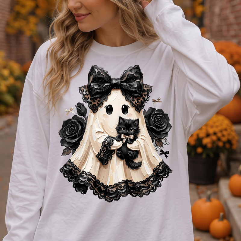 Goth Ghost & Black Cat Dark Coquette - DTF Transfer