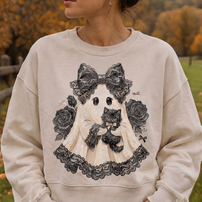 Goth Ghost & Black Cat Dark Coquette - DTF Transfer