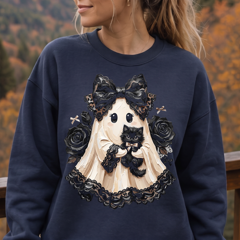 Goth Ghost & Black Cat Dark Coquette - DTF Transfer