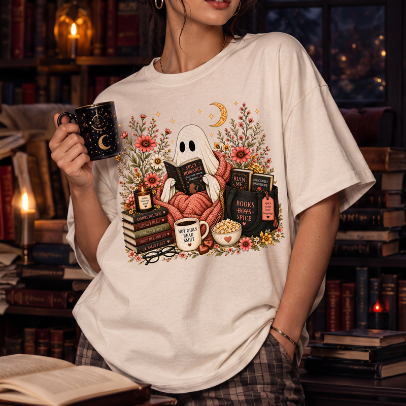 Cozy Ghost Spicy Reader Bookish Autumn - DTF Transfer