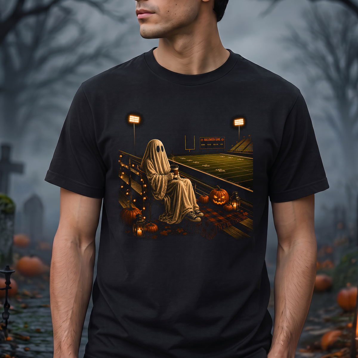 Ghostly Pumpkin Halloween Game Stadium Bleachers - DTF Transfer