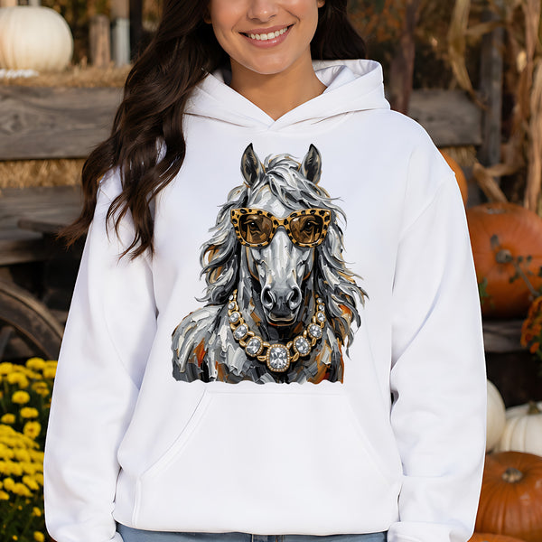 Glam Horse: Leopard Sunglasses & Diamond Necklace Western - DTF Transfer