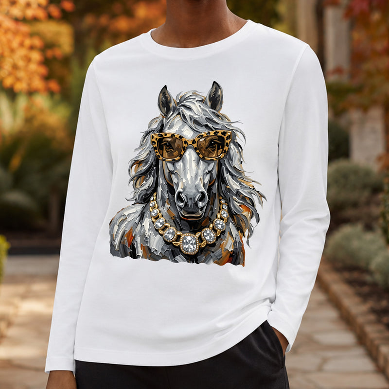 Glam Horse: Leopard Sunglasses & Diamond Necklace Western - DTF Transfer
